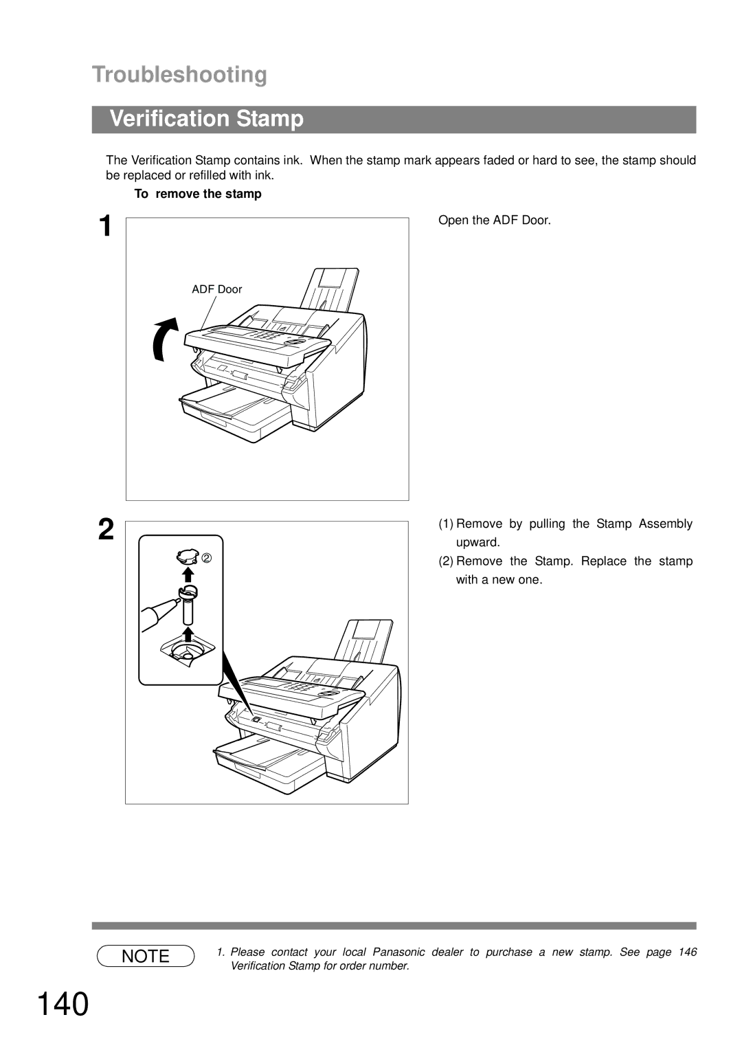 Panasonic UF-790 manual 140, To remove the stamp 