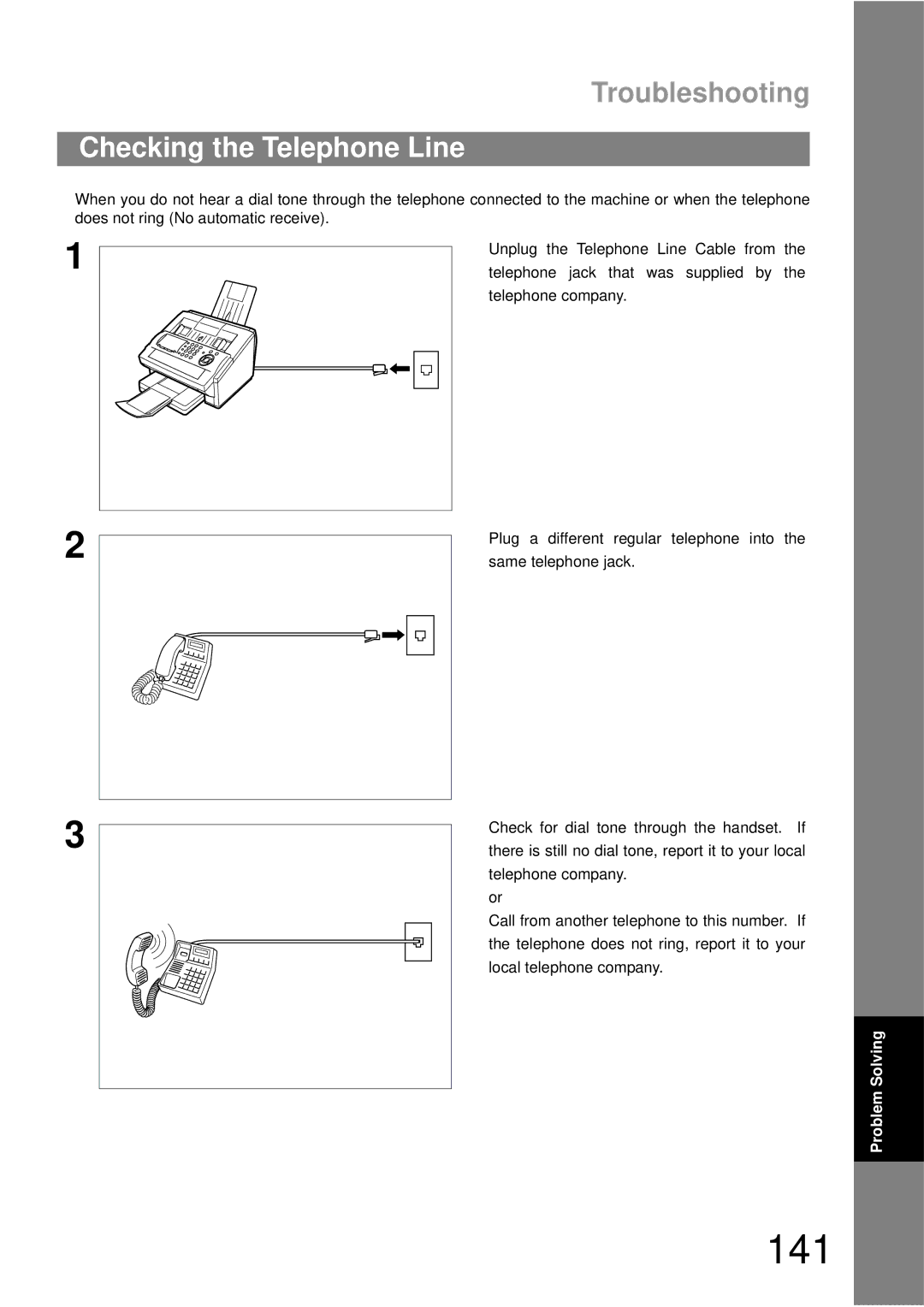 Panasonic UF-790 manual 141, Checking the Telephone Line 