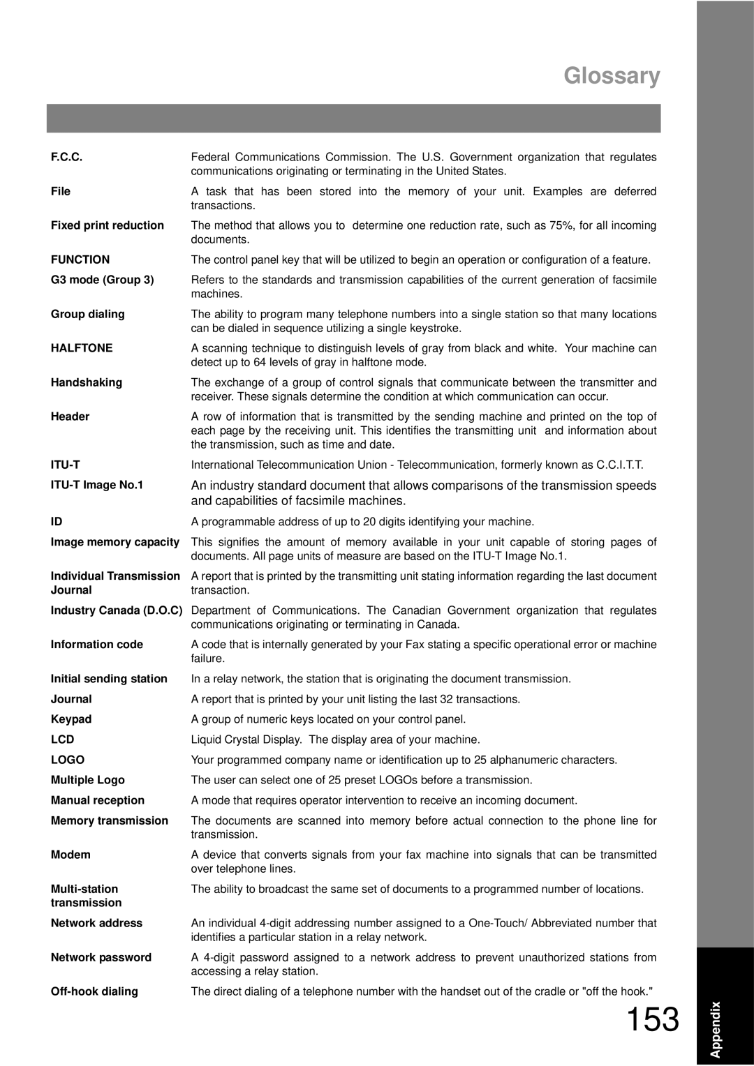 Panasonic UF-790 manual Glossary, Capabilities of facsimile machines 