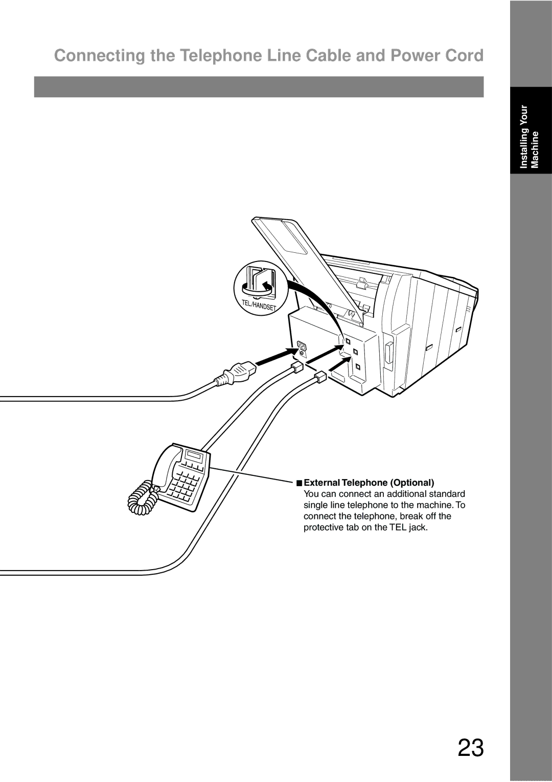 Panasonic UF-790 manual Connecting the Telephone Line Cable and Power Cord, External Telephone Optional 