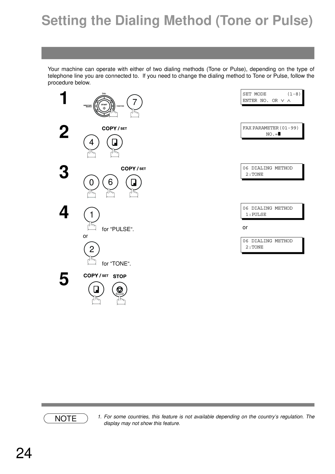 Panasonic UF-790 manual Setting the Dialing Method Tone or Pulse, For Tone 