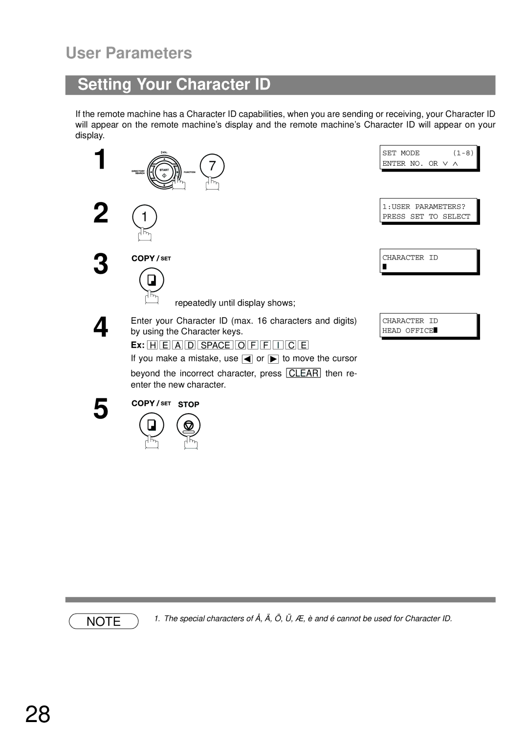 Panasonic UF-790 manual Setting Your Character ID 