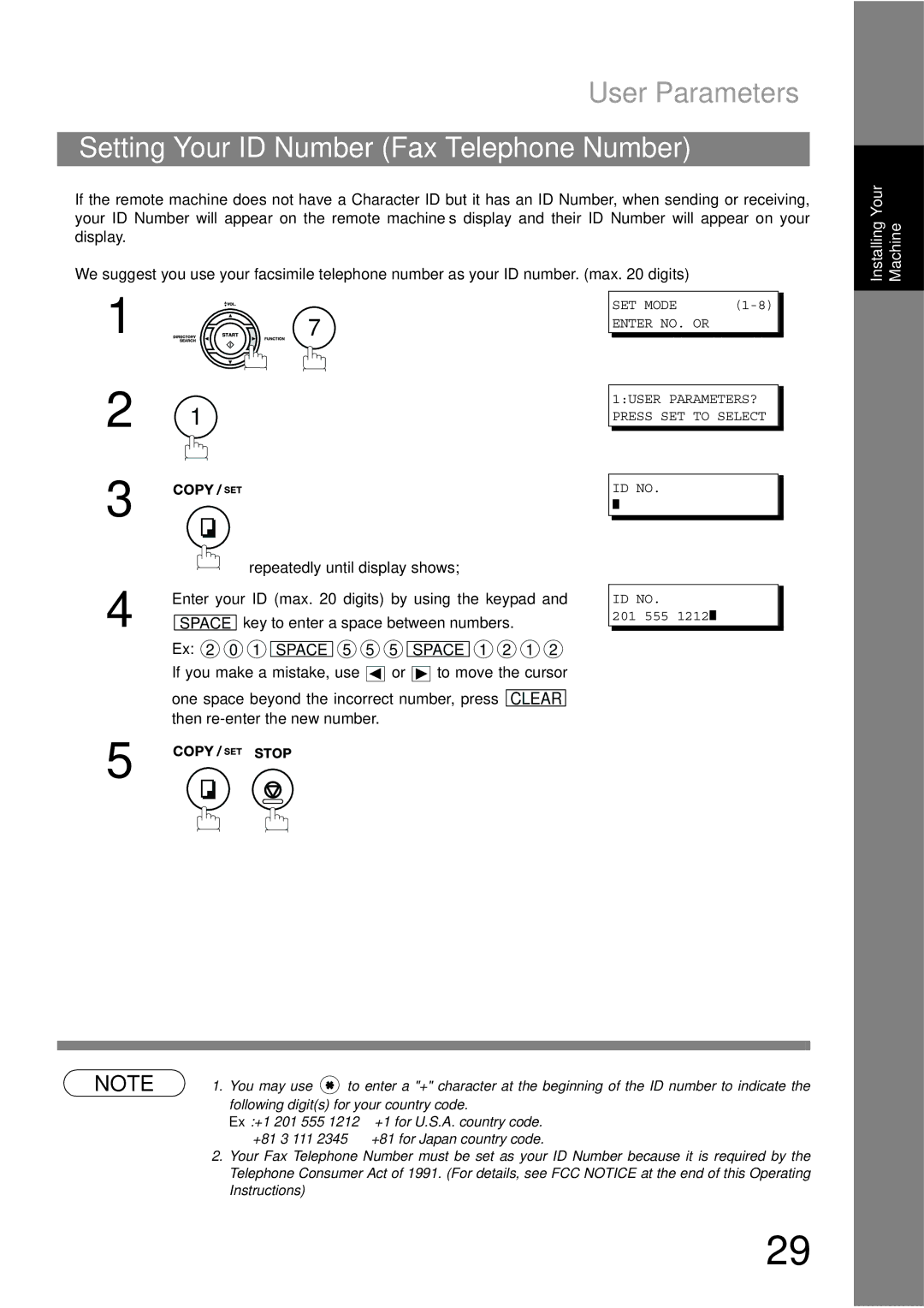 Panasonic UF-790 manual Setting Your ID Number Fax Telephone Number 