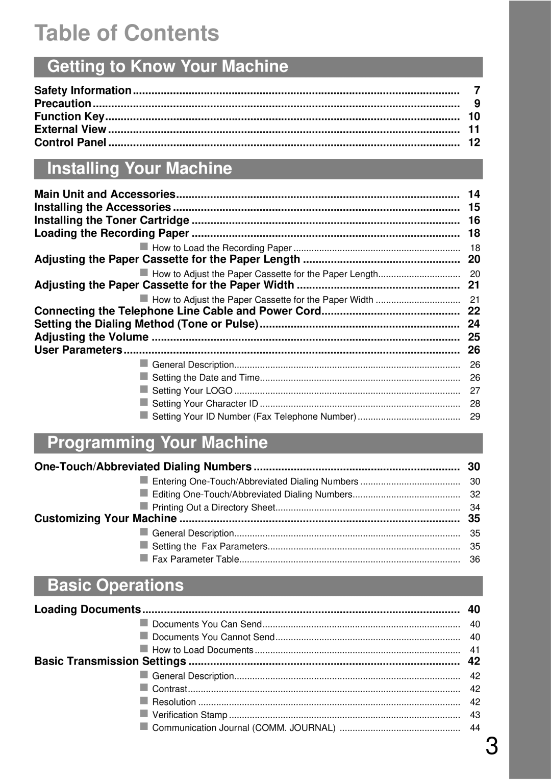 Panasonic UF-790 manual Table of Contents 