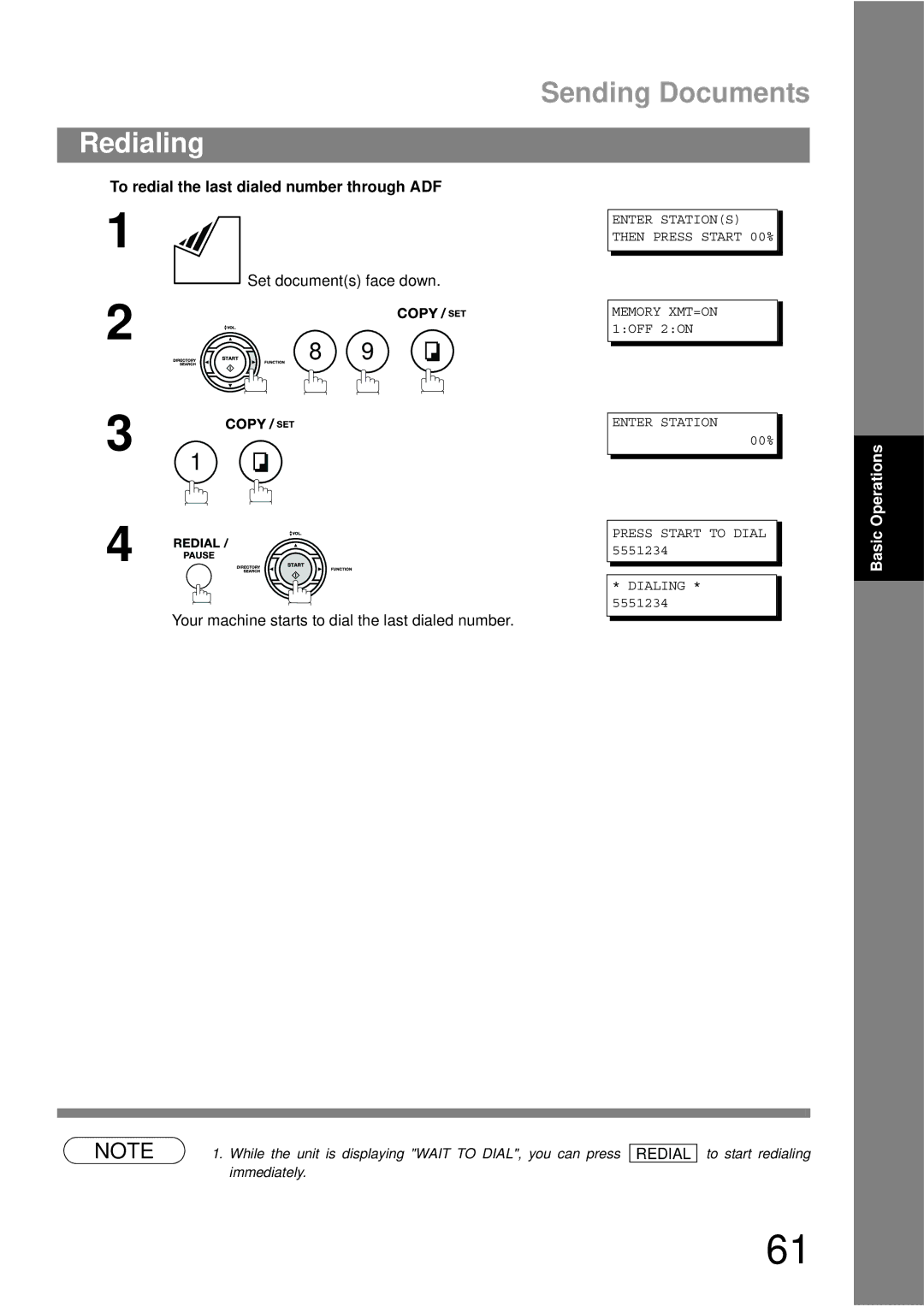 Panasonic UF-790 manual To redial the last dialed number through ADF 