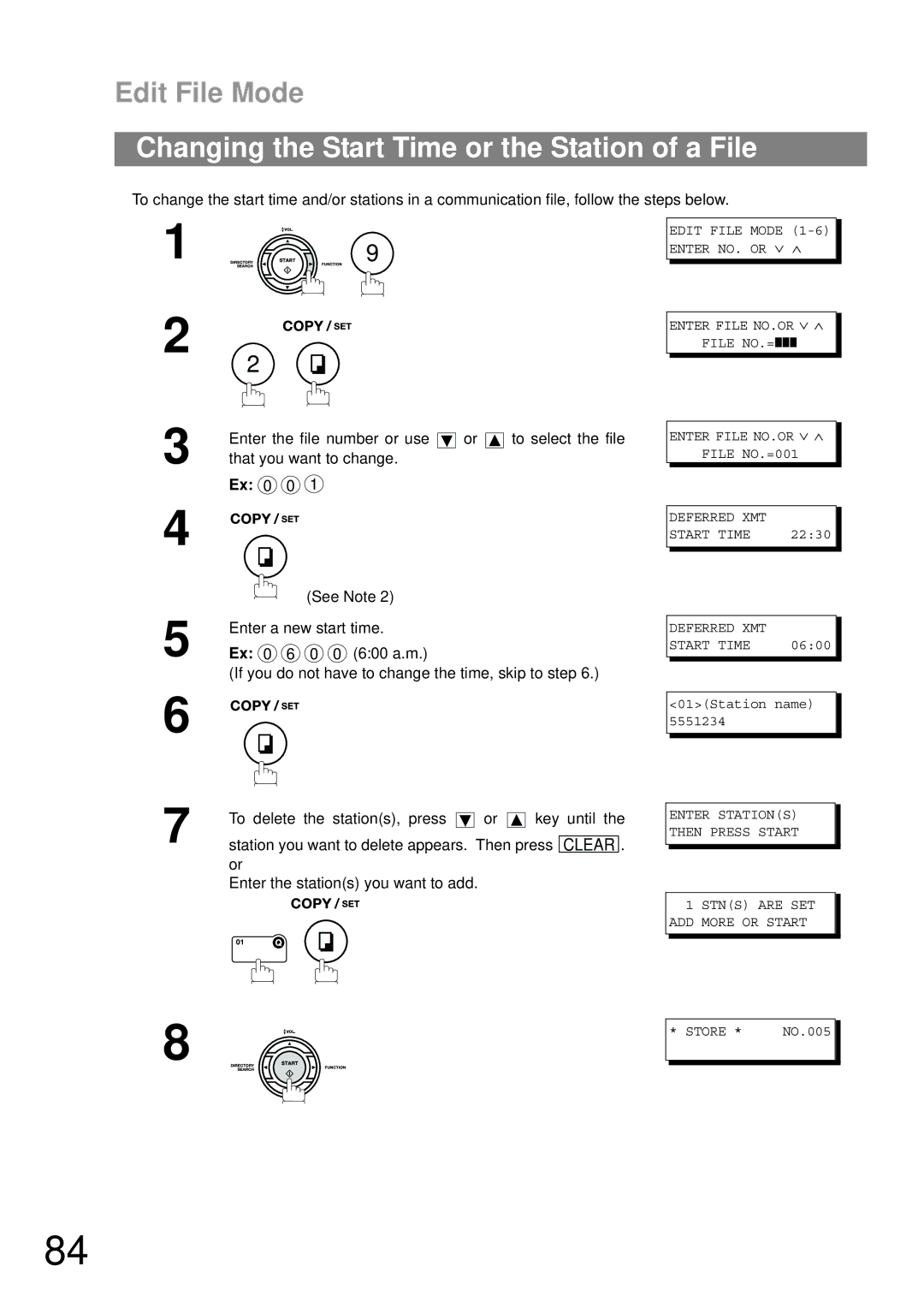 Panasonic UF-790 manual Changing the Start Time or the Station of a File 