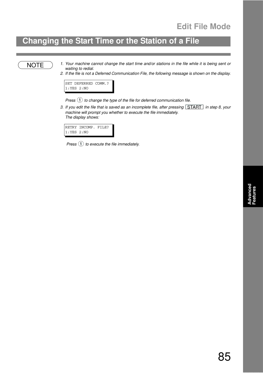 Panasonic UF-790 manual your Press 1 to execute the file immediately 