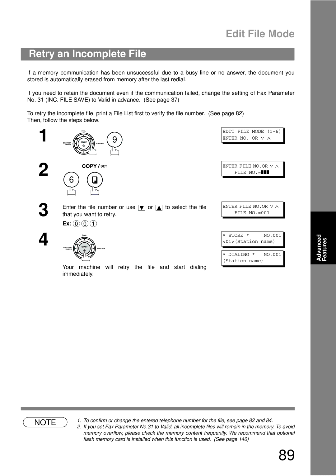 Panasonic UF-790 manual Retry an Incomplete File 