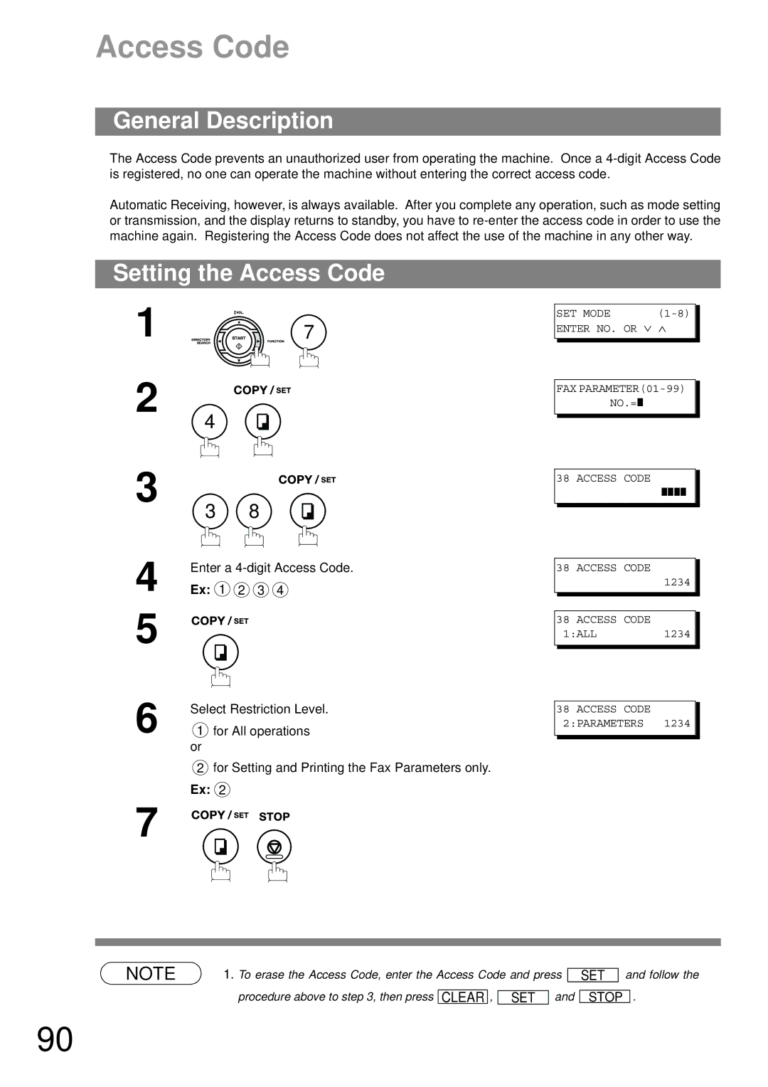 Panasonic UF-790 manual Setting the Access Code 