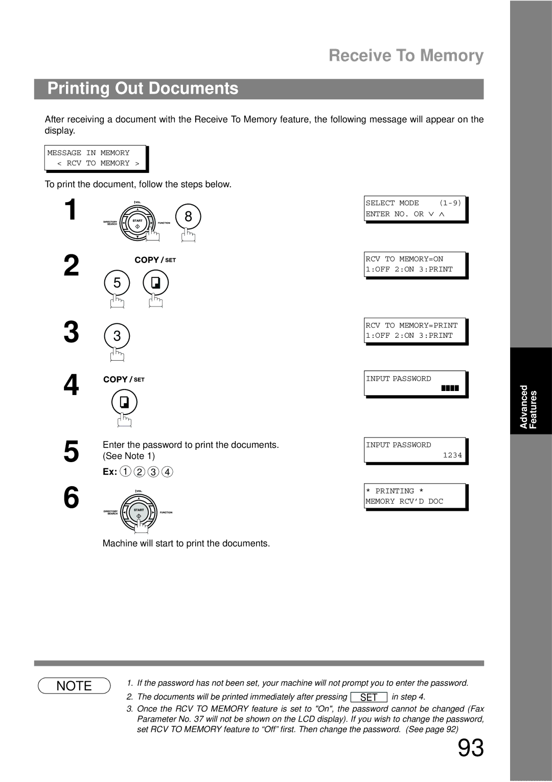 Panasonic UF-790 manual Receive To Memory, Printing Out Documents, Machine will start to print the documents 