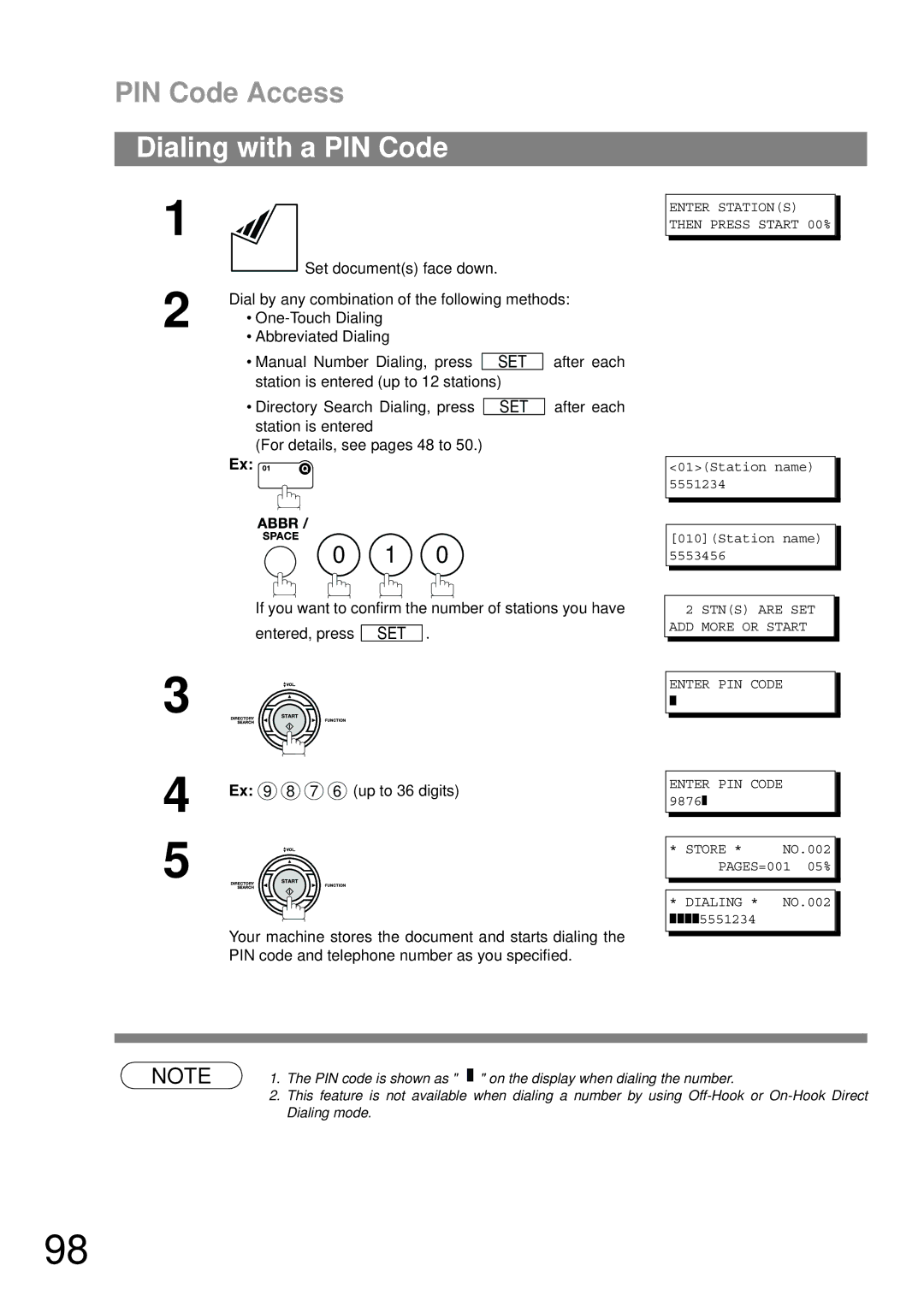 Panasonic UF-790 manual PIN Code Access, Dialing with a PIN Code 