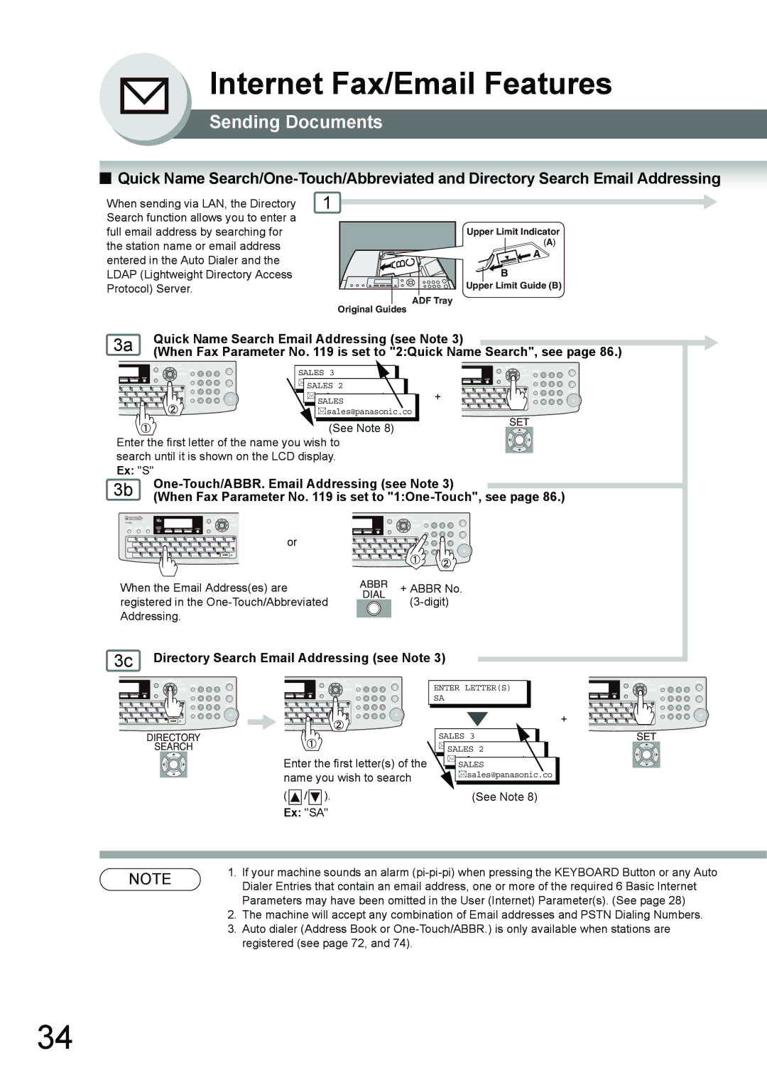 Panasonic UF-7950 When Fax Parameter No is set to 2Quick Name Search, see, When Fax Parameter No is set to 1One-Touch, see 