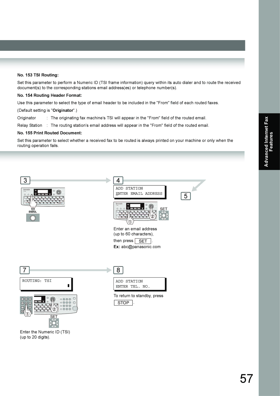 Panasonic UF-6950, UF-7950 appendix No TSI Routing, No Routing Header Format, No Print Routed Document 