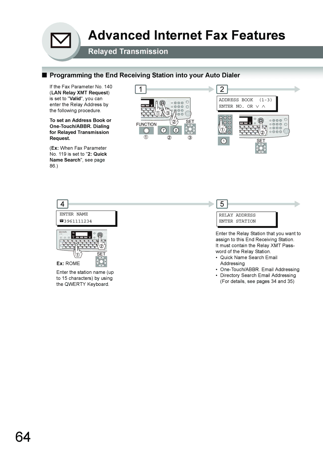 Panasonic UF-7950 Programming the End Receiving Station into your Auto Dialer, Ex Rome, Relay Address Enter Station 