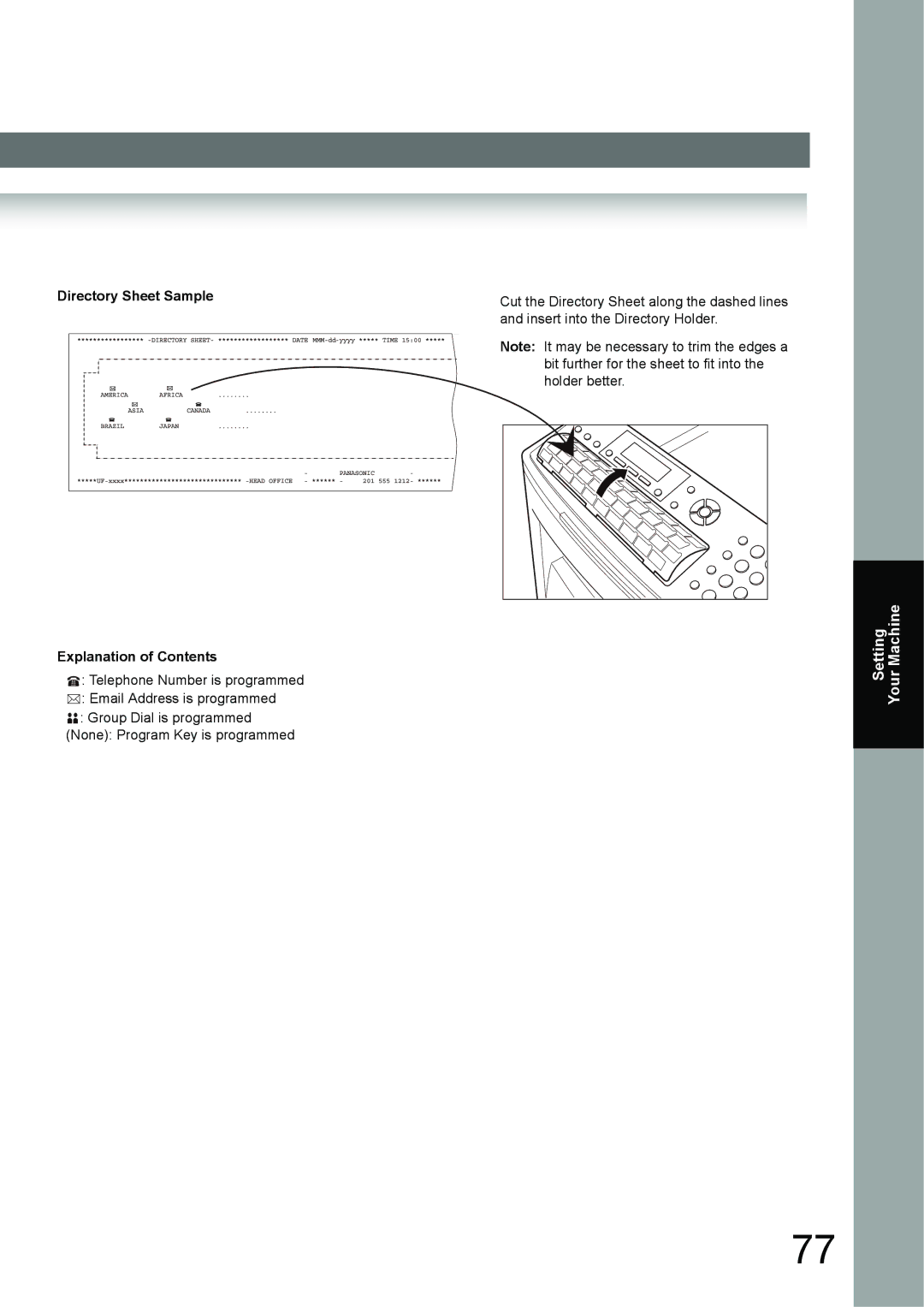 Panasonic UF-6950, UF-7950 appendix Directory Sheet Sample Explanation of Contents 