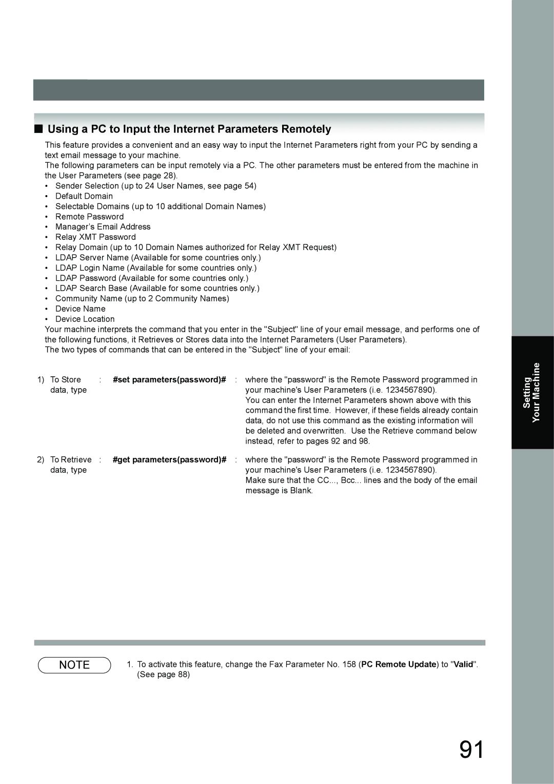 Panasonic UF-6950 Using a PC to Input the Internet Parameters Remotely, #set parameterspassword#, #get parameterspassword# 