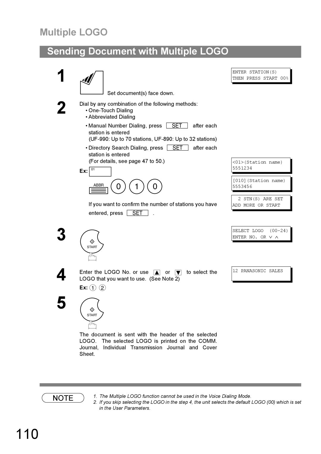 Panasonic UF-890/990 appendix 110, Sending Document with Multiple Logo 