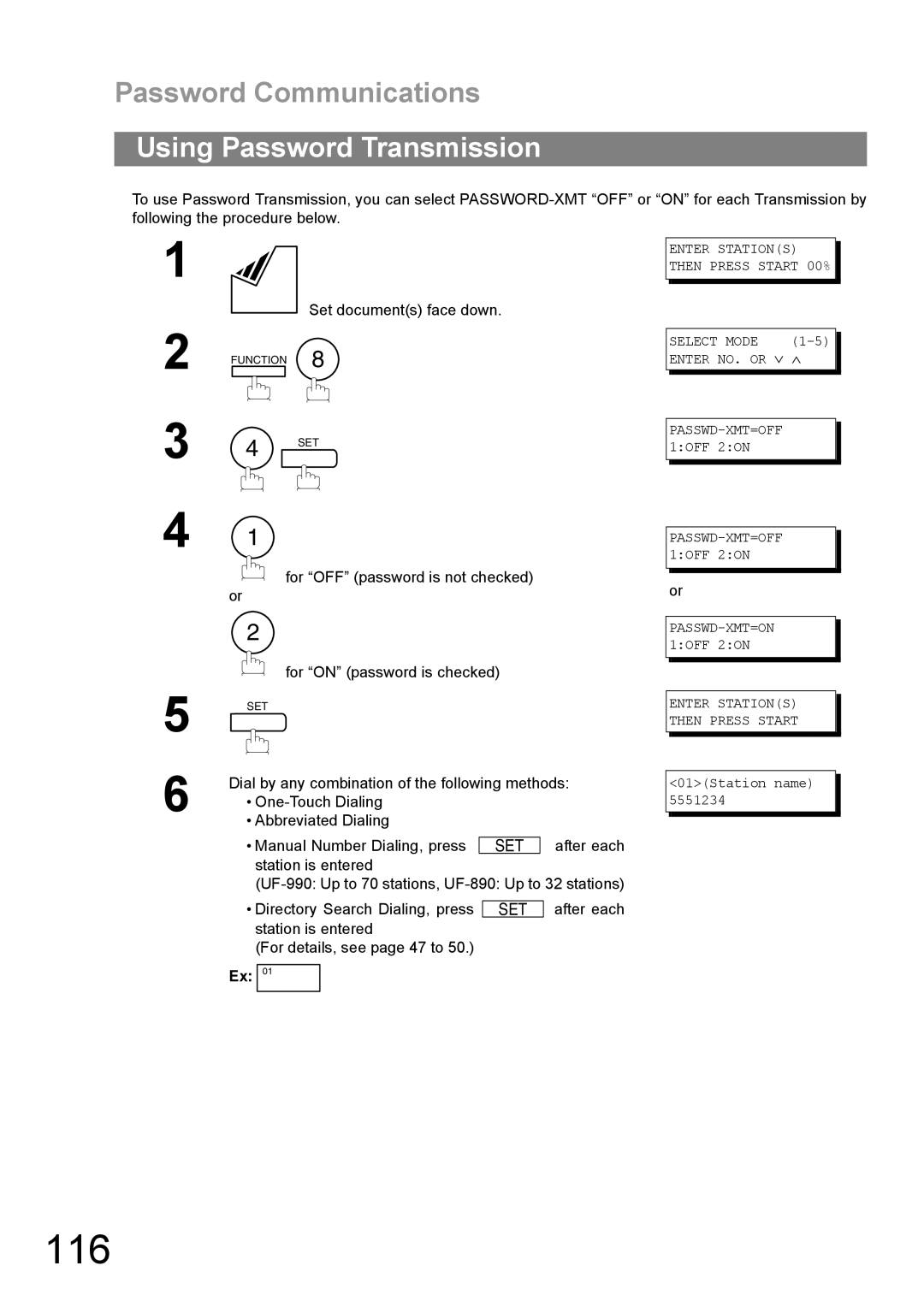 Panasonic UF-890/990 appendix 116, Using Password Transmission 