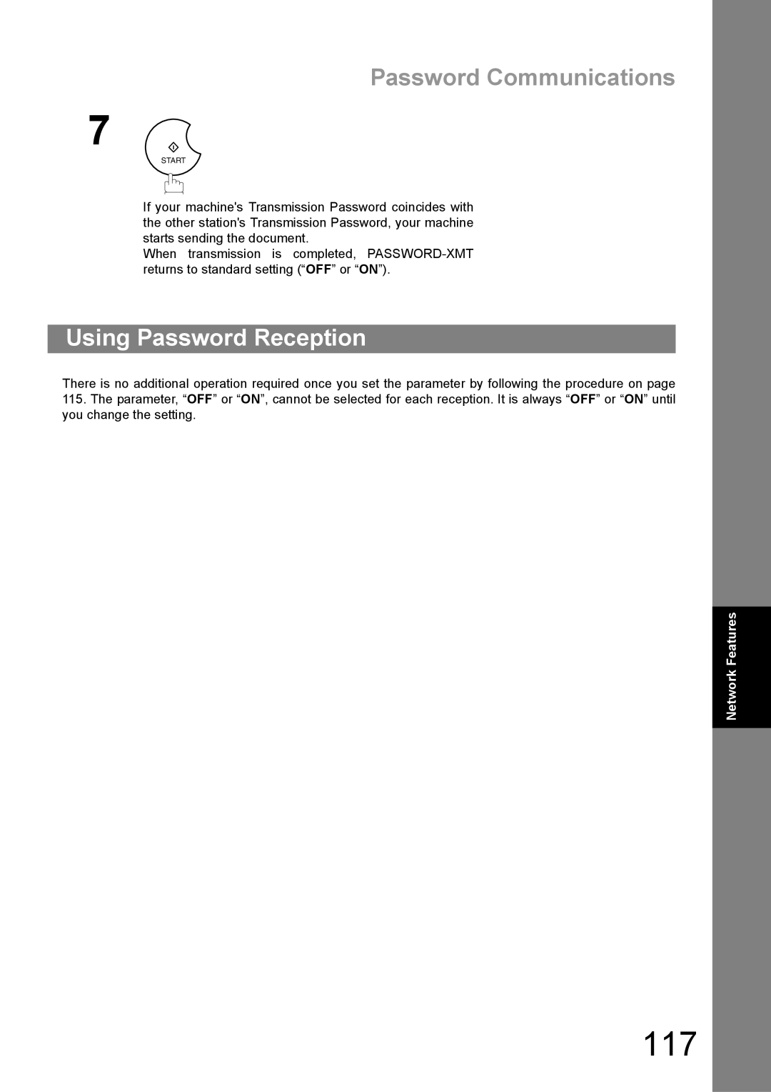 Panasonic UF-890/990 appendix 117, Using Password Reception 