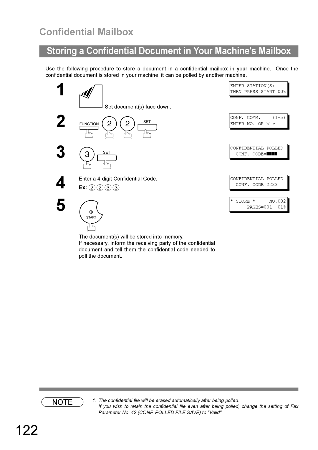 Panasonic UF-890/990 appendix 122, Storing a Confidential Document in Your Machines Mailbox 