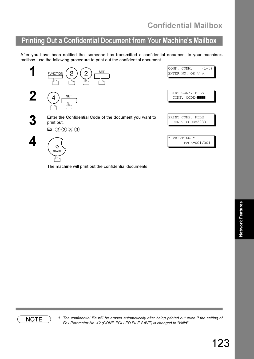 Panasonic UF-890/990 appendix 123, Machine will print out the confidential documents 