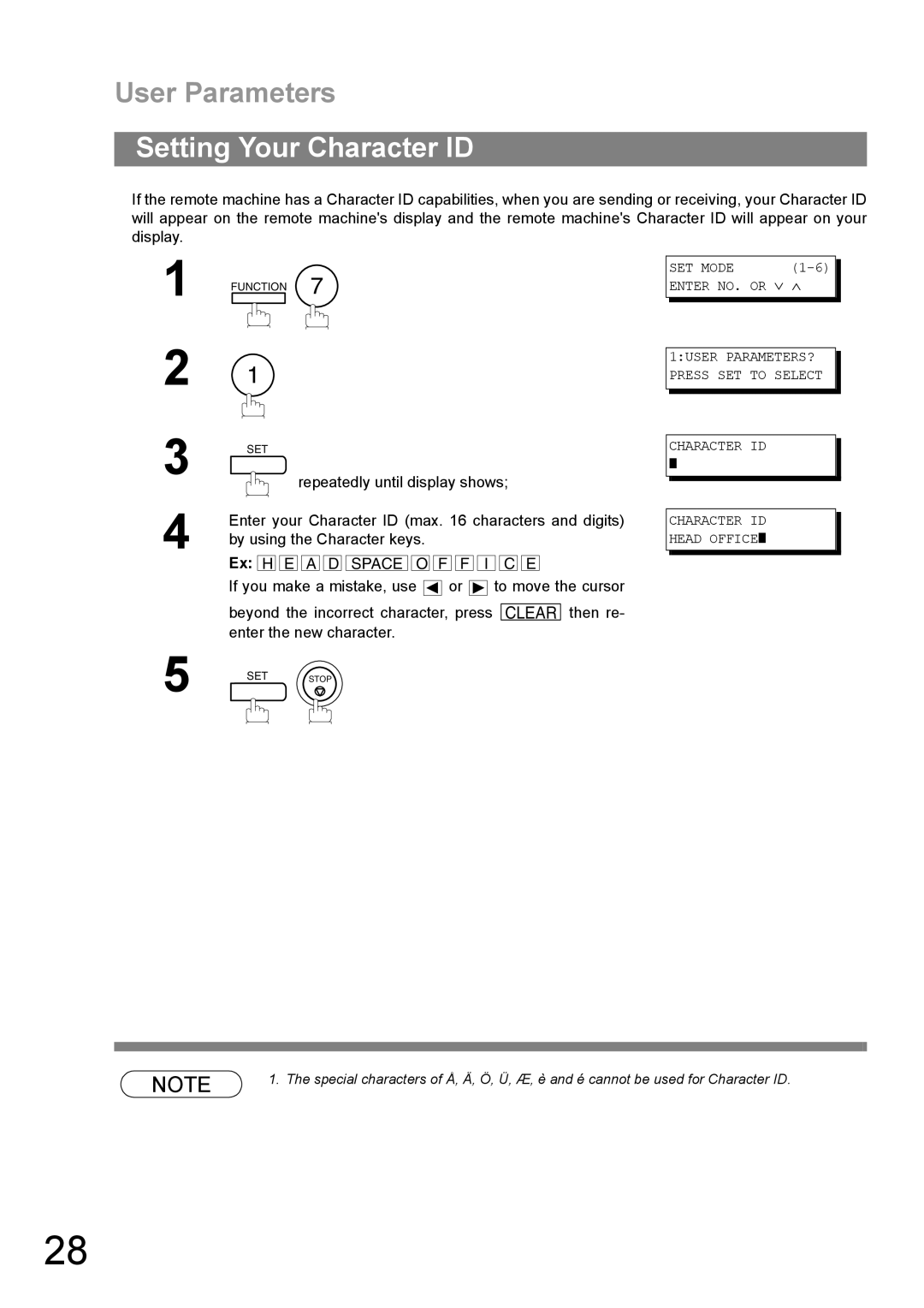 Panasonic UF-890/990 appendix Setting Your Character ID 