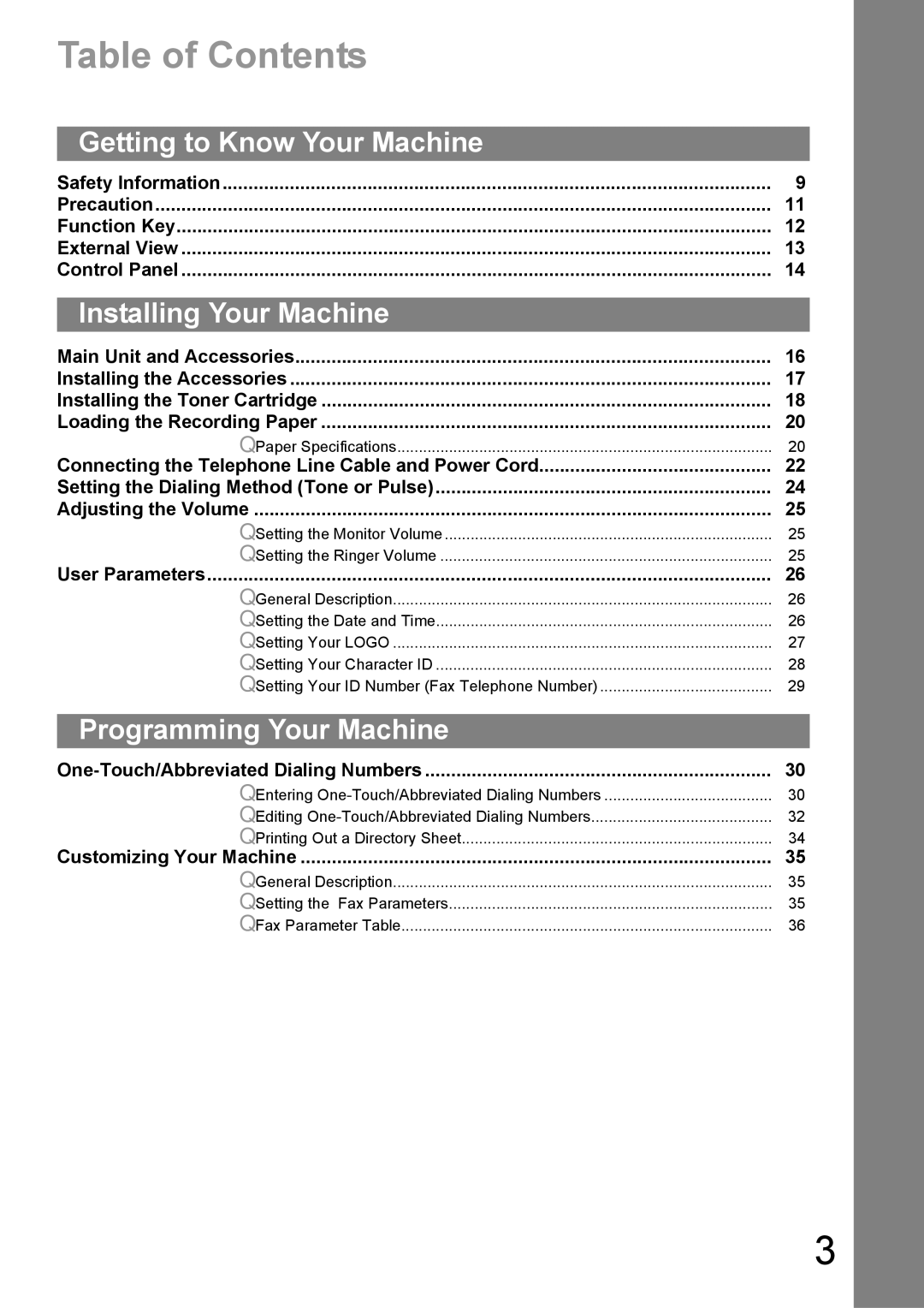 Panasonic UF-890/990 appendix Table of Contents 