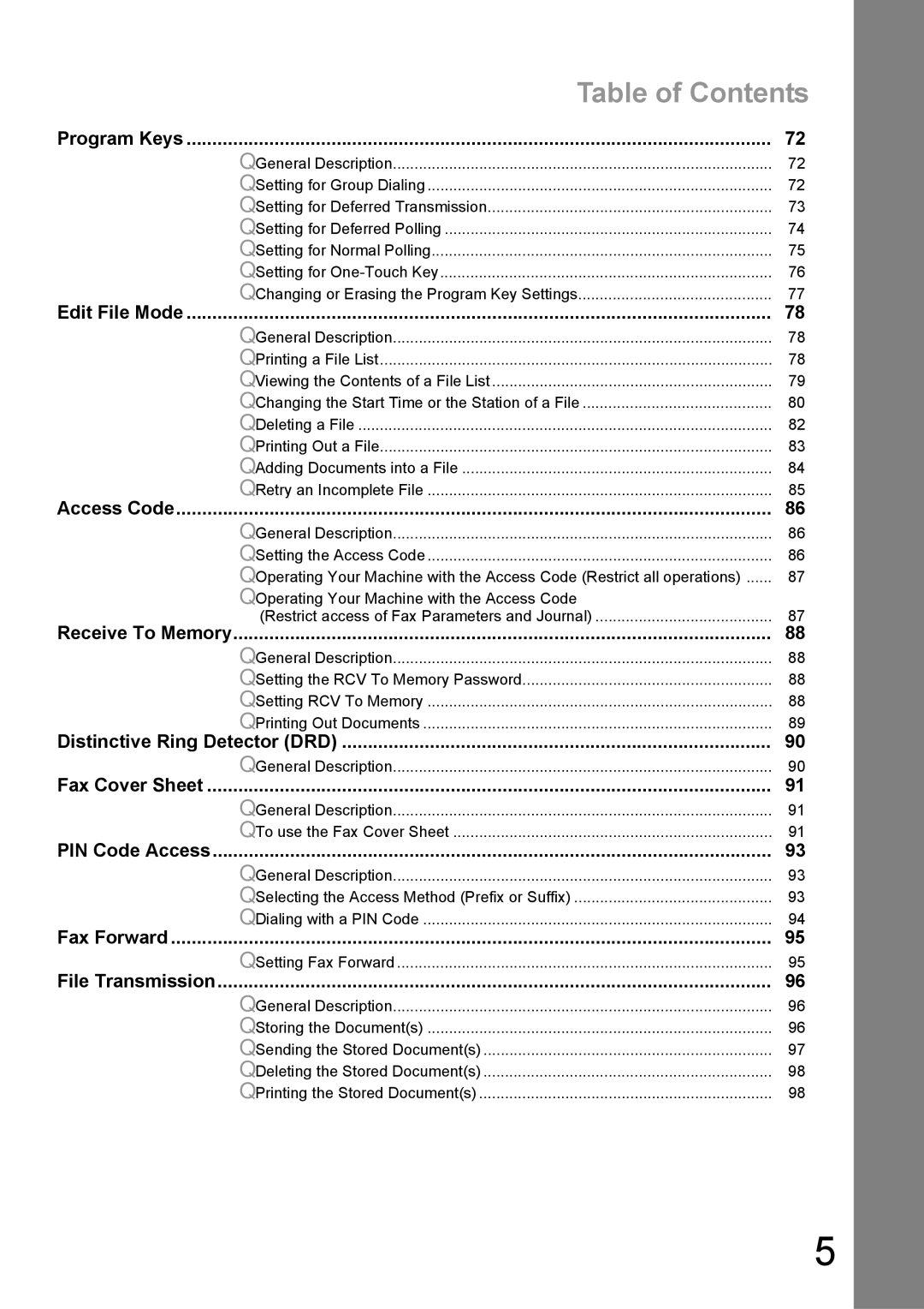 Panasonic UF-890/990 appendix Table of Contents 