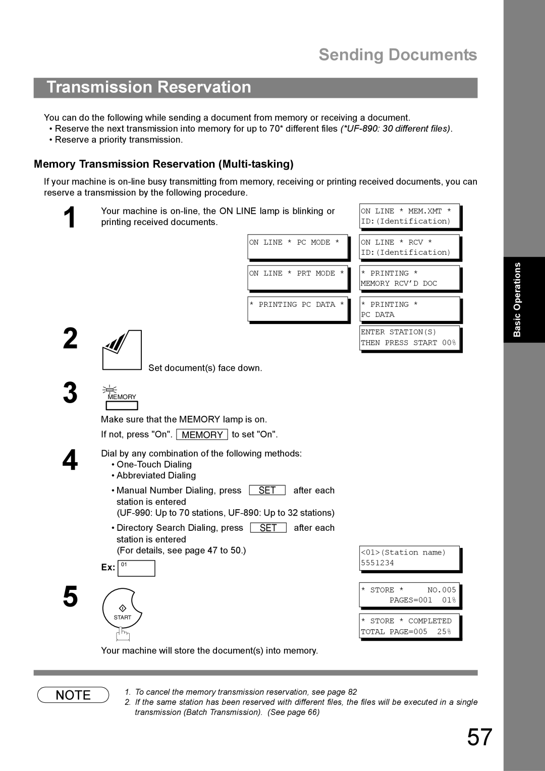 Panasonic UF-890/990 Memory Transmission Reservation Multi-tasking, Your machine will store the documents into memory 