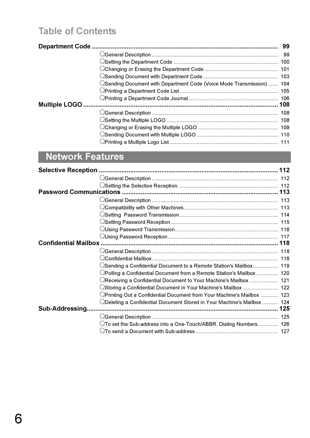 Panasonic UF-890/990 appendix Network Features 