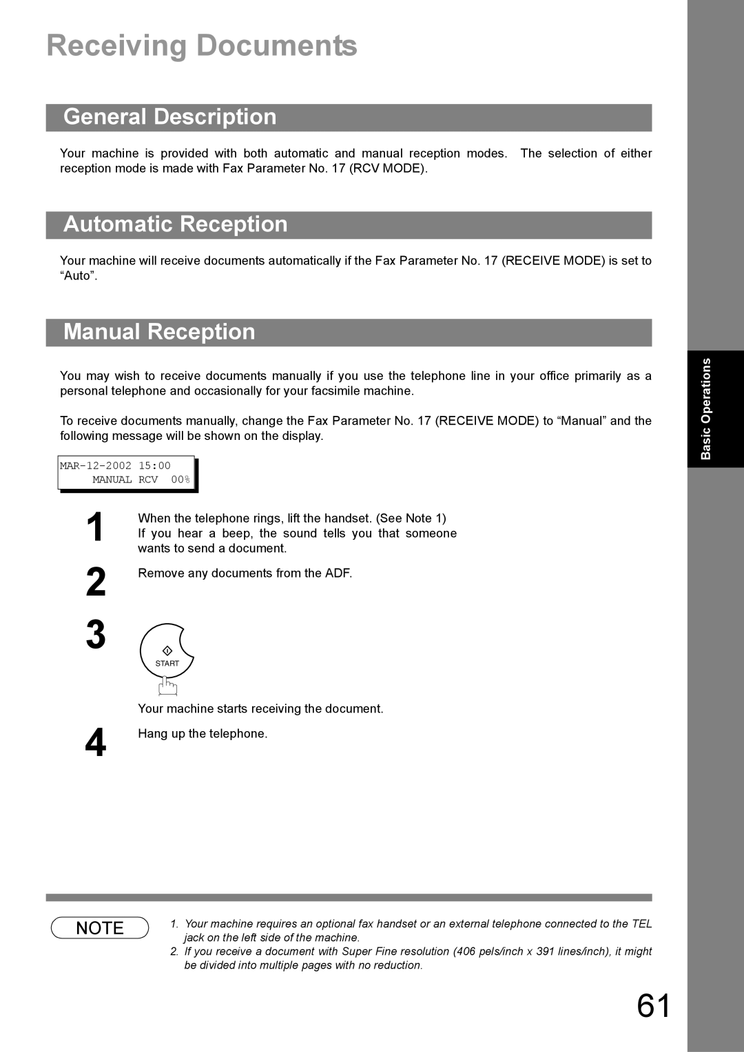 Panasonic UF-890/990 appendix Receiving Documents, Automatic Reception, Manual Reception 