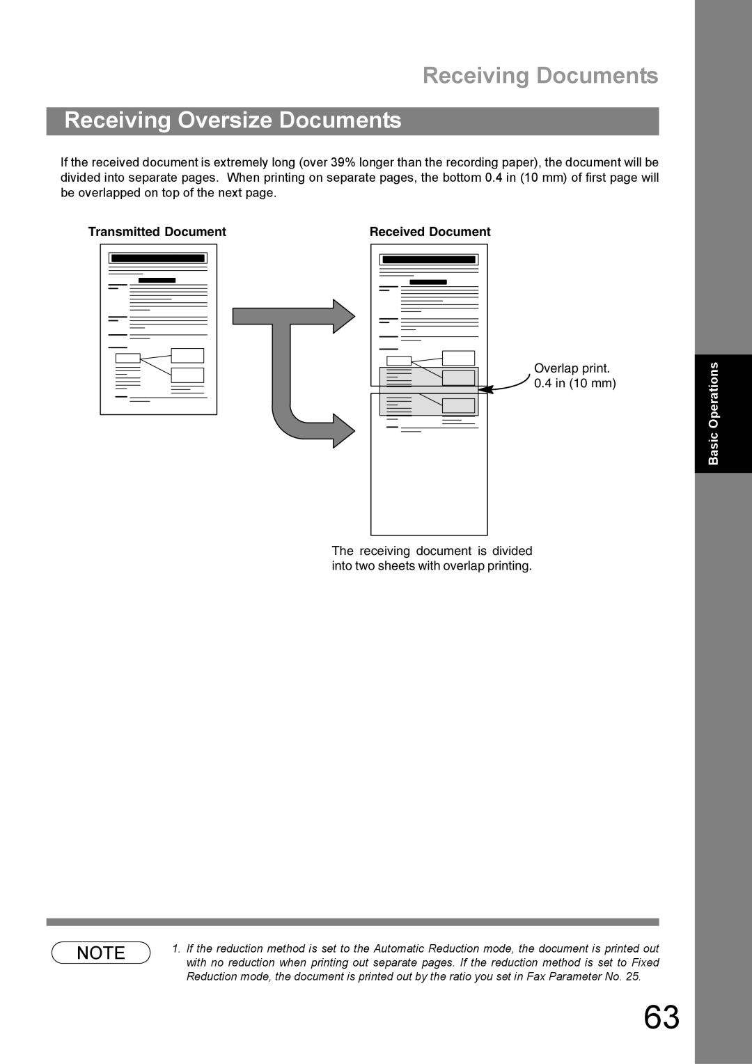 Panasonic UF-890/990 appendix Receiving Oversize Documents, Transmitted Document Received Document 