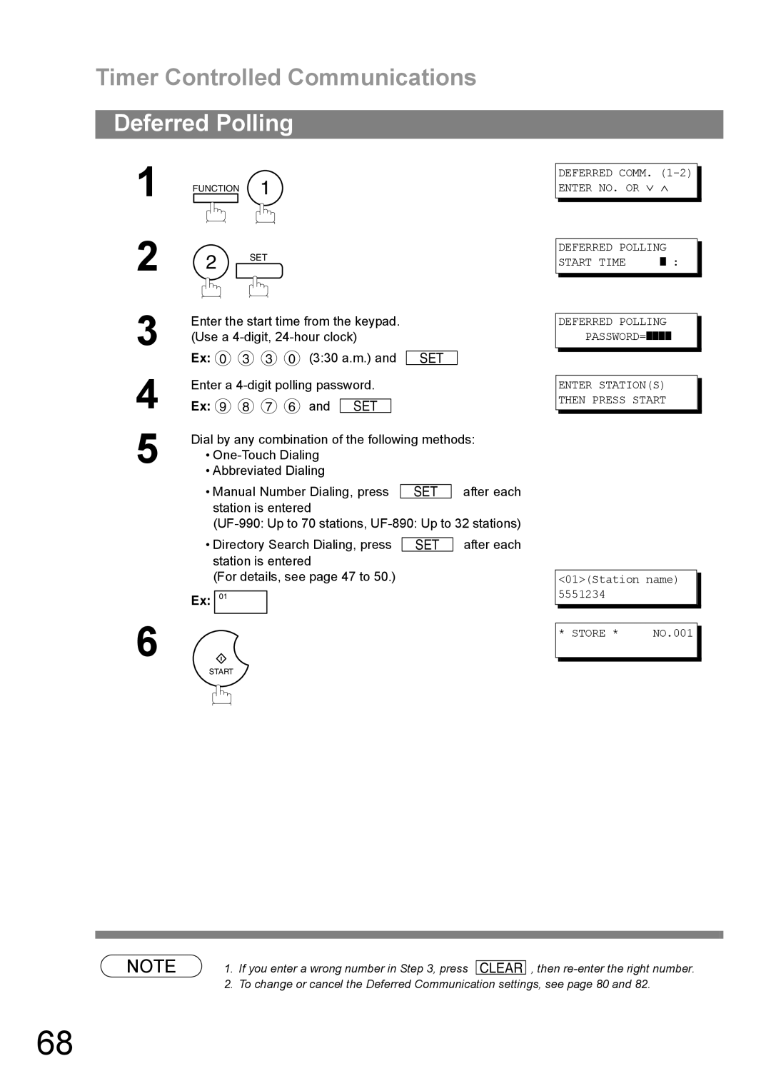 Panasonic UF-890/990 appendix Timer Controlled Communications, Deferred Polling, Enter a 4-digit polling password 