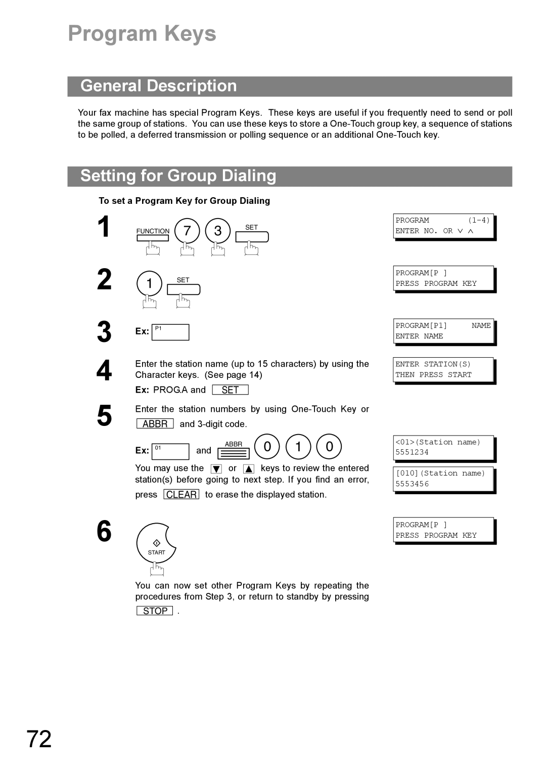 Panasonic UF-890/990 appendix Program Keys, Setting for Group Dialing, To set a Program Key for Group Dialing 