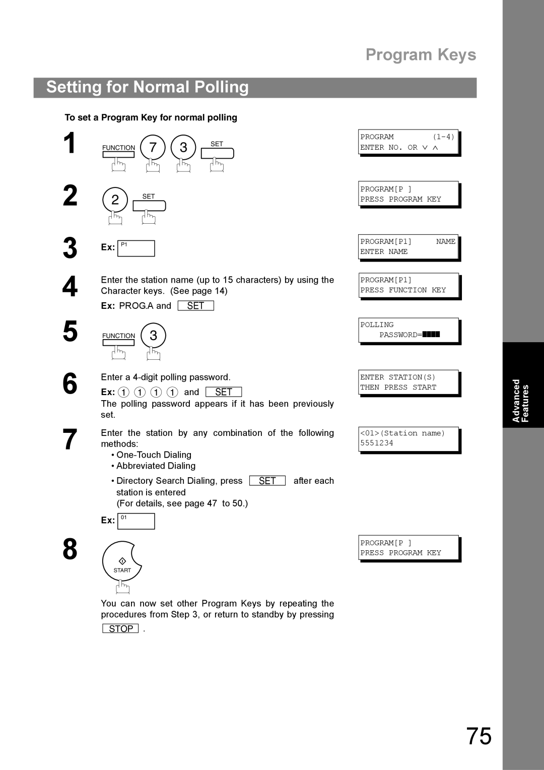 Panasonic UF-890/990 appendix Setting for Normal Polling, To set a Program Key for normal polling 