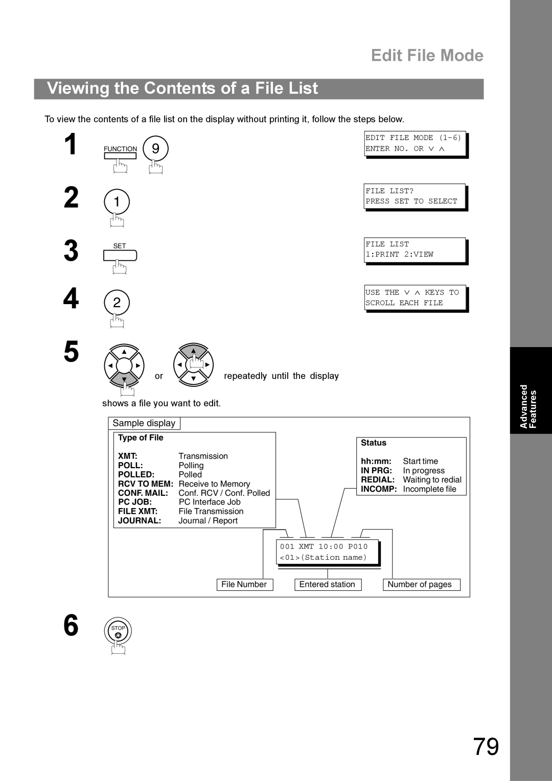 Panasonic UF-890/990 appendix Viewing the Contents of a File List 