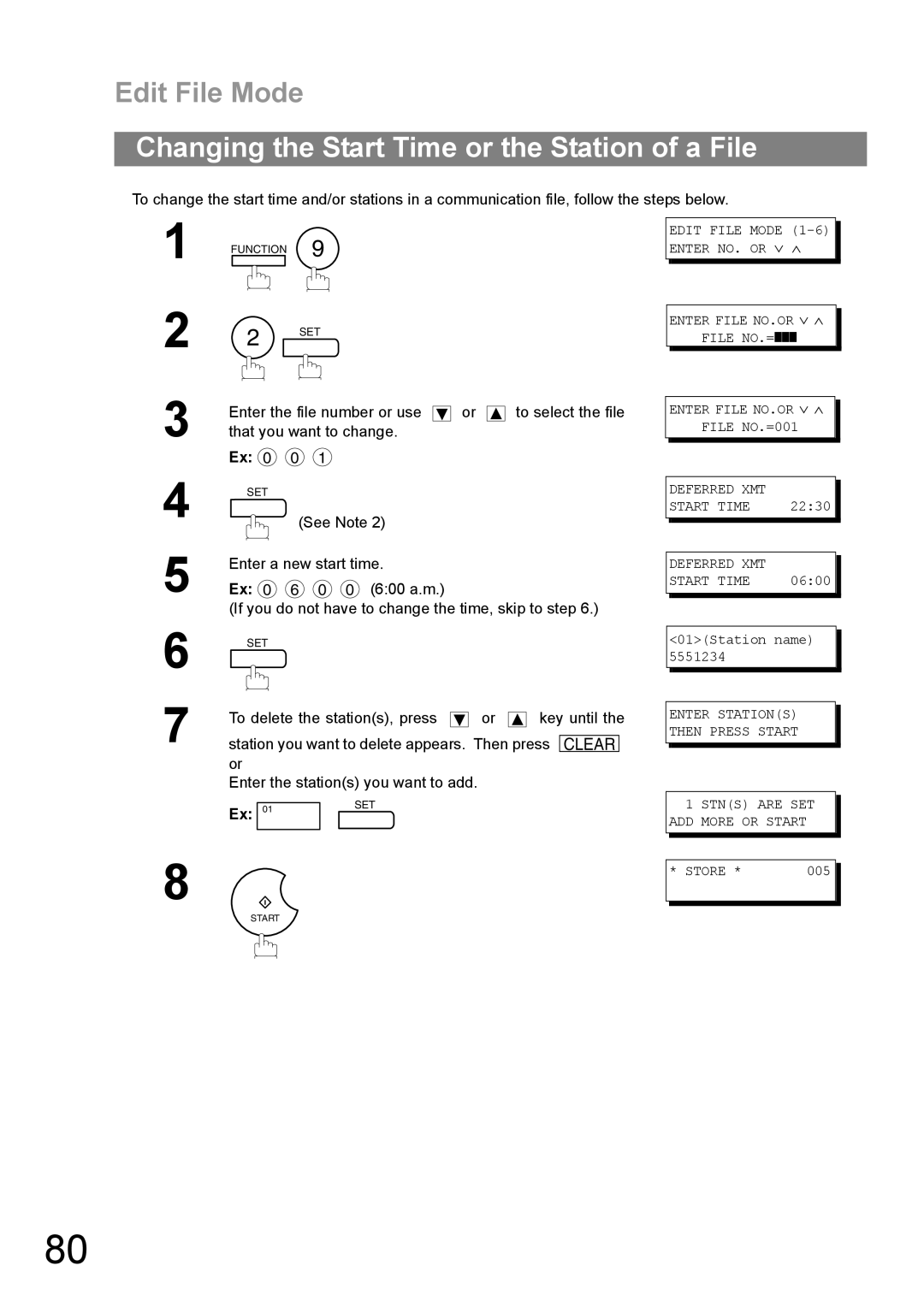 Panasonic UF-890/990 appendix Changing the Start Time or the Station of a File, See Note To select the file 