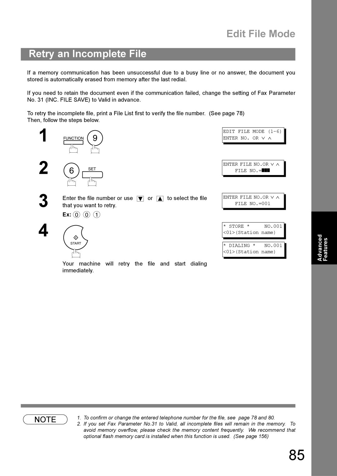 Panasonic UF-890/990 appendix Retry an Incomplete File 