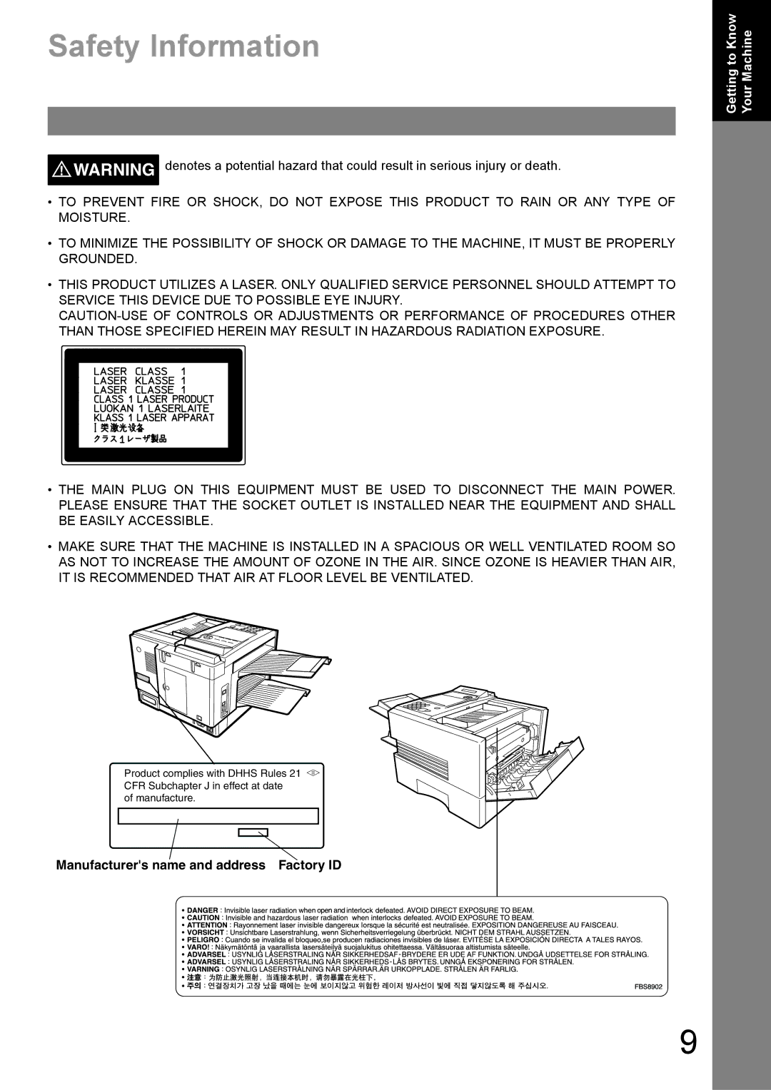 Panasonic UF-890/990 appendix Safety Information, Manufacturers name and address Factory ID 