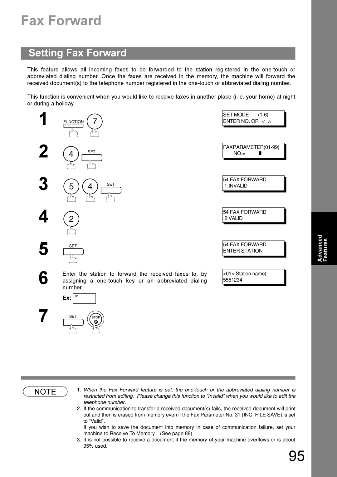 Panasonic UF-890/990 appendix Setting Fax Forward 