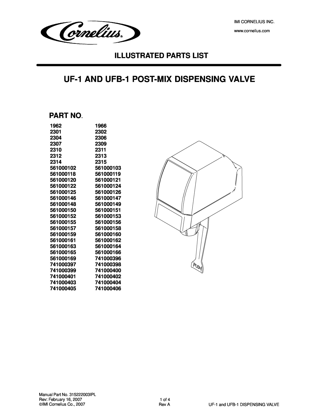 Panasonic manual UF-1AND UFB-1 POST-MIXDISPENSING VALVE, Illustrated Parts List 