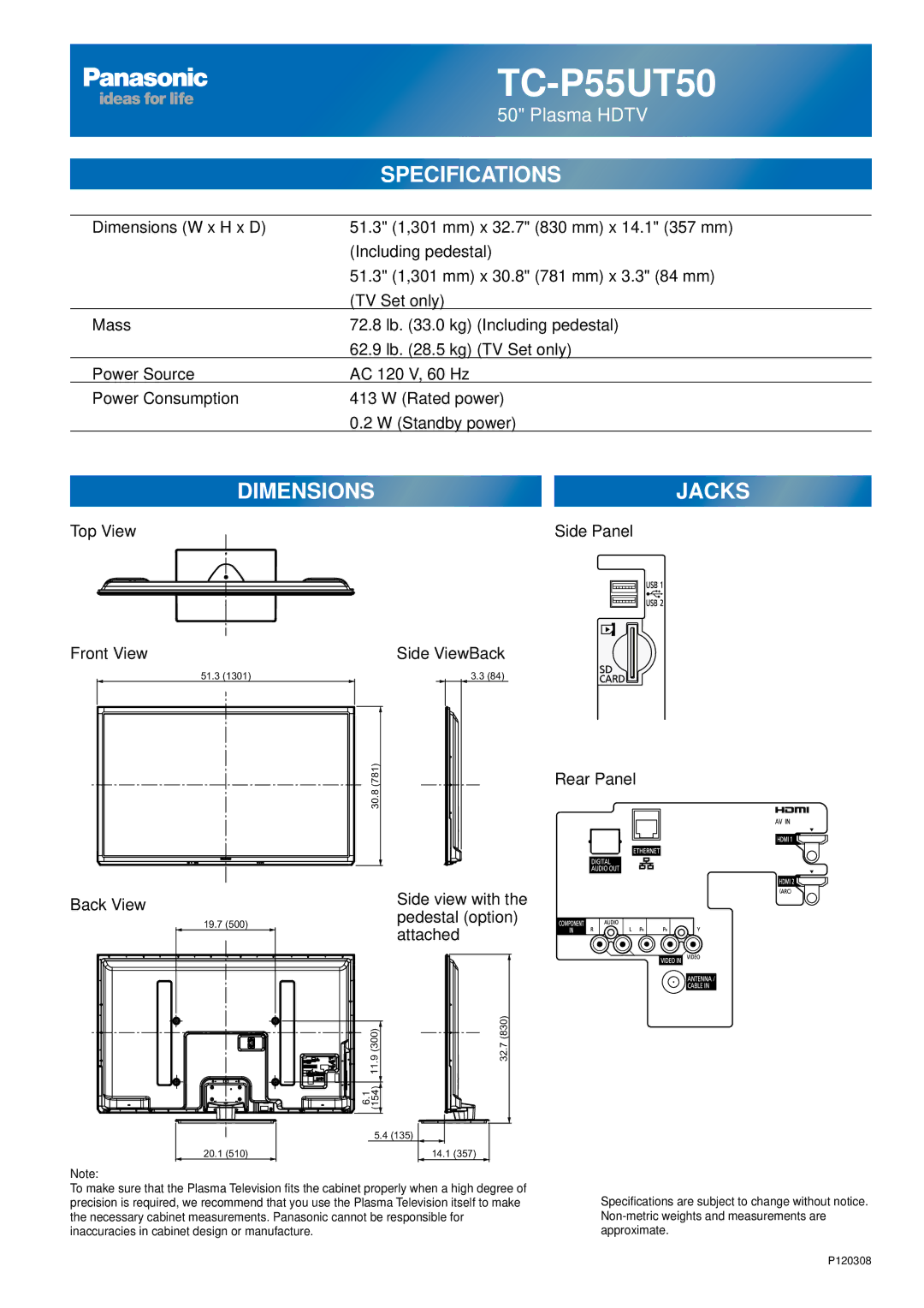 Panasonic TC-P50UT50, TC-P42UT50, TC-P60UT50, TCP60UT50 owner manual TC-P55UT50 