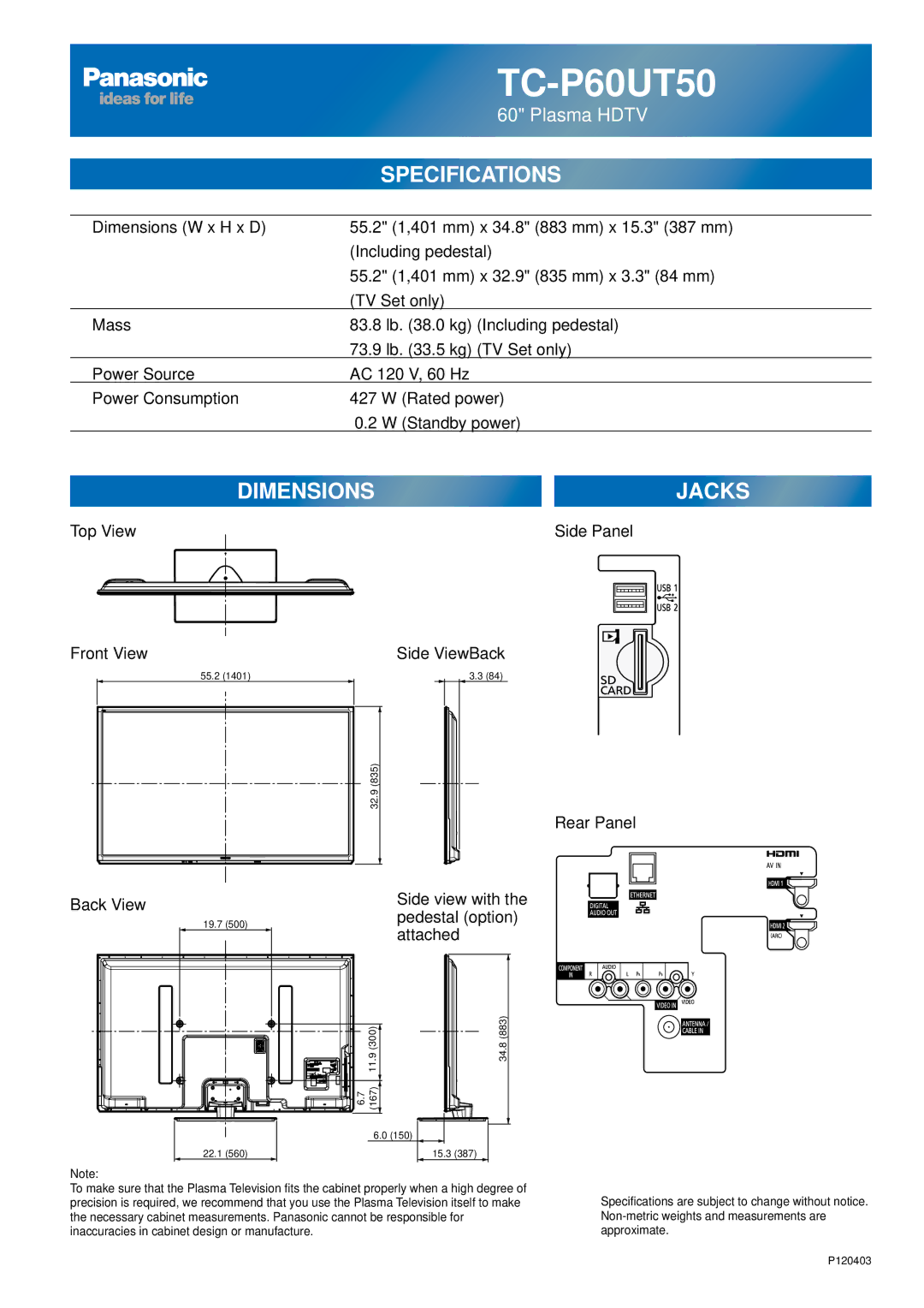 Panasonic TC-P42UT50, TC-P50UT50, TC-P55UT50, TCP60UT50 owner manual TC-P60UT50 