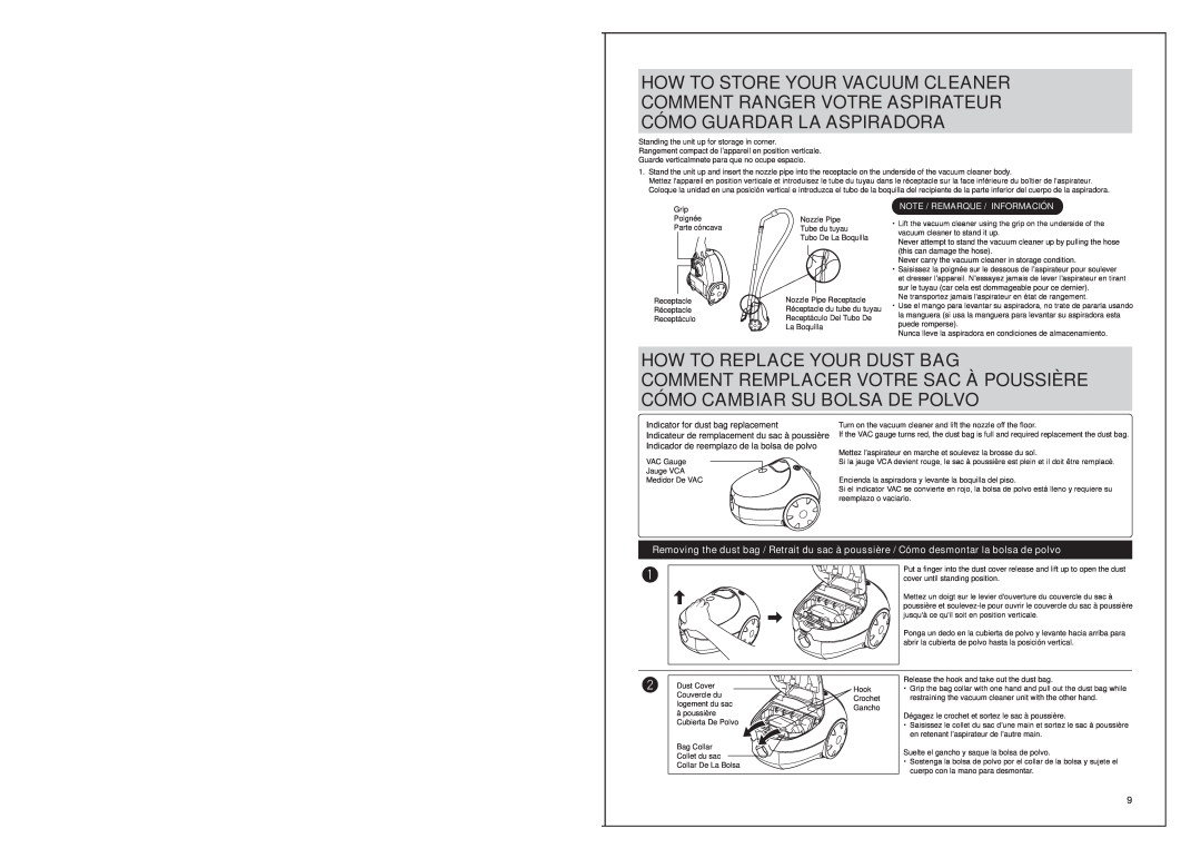 Panasonic V01Z9L00U operating instructions How To Replace Your Dust Bag 