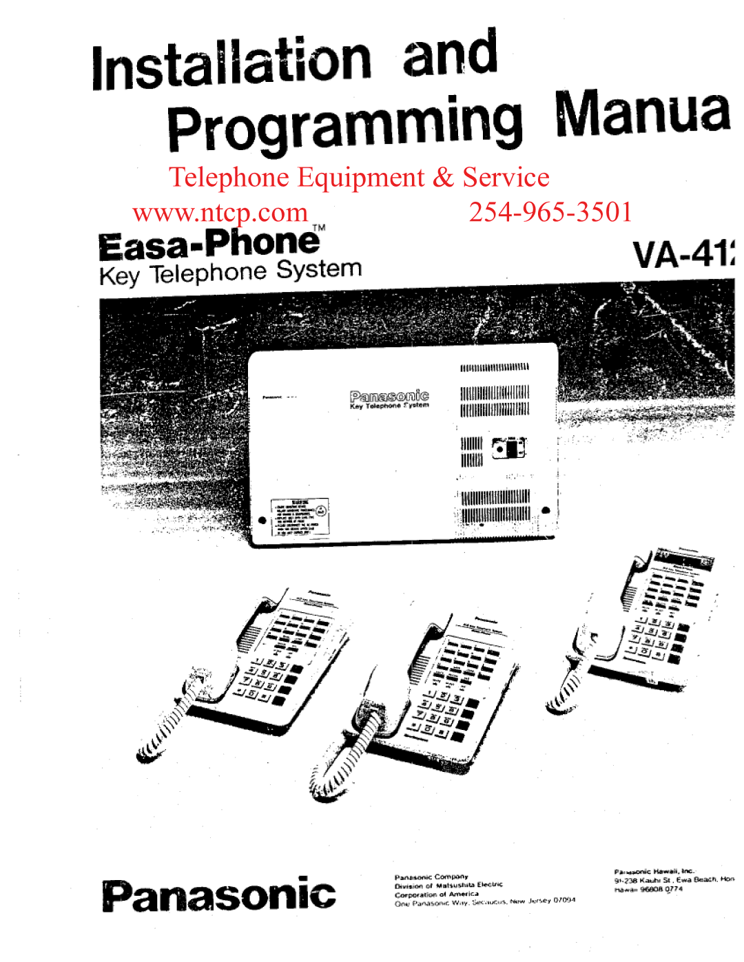 Panasonic VA-412 manual Telephone Equipment & Service 