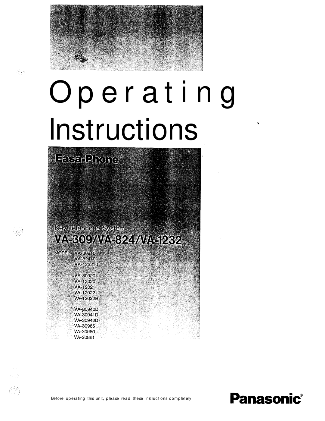 Panasonic VA-824, VA-30940D, VA-30920, VA-30910, VA-30941D, VA-30942D, VA-30960, VA-30965 manual E r a t i n g Instructions 