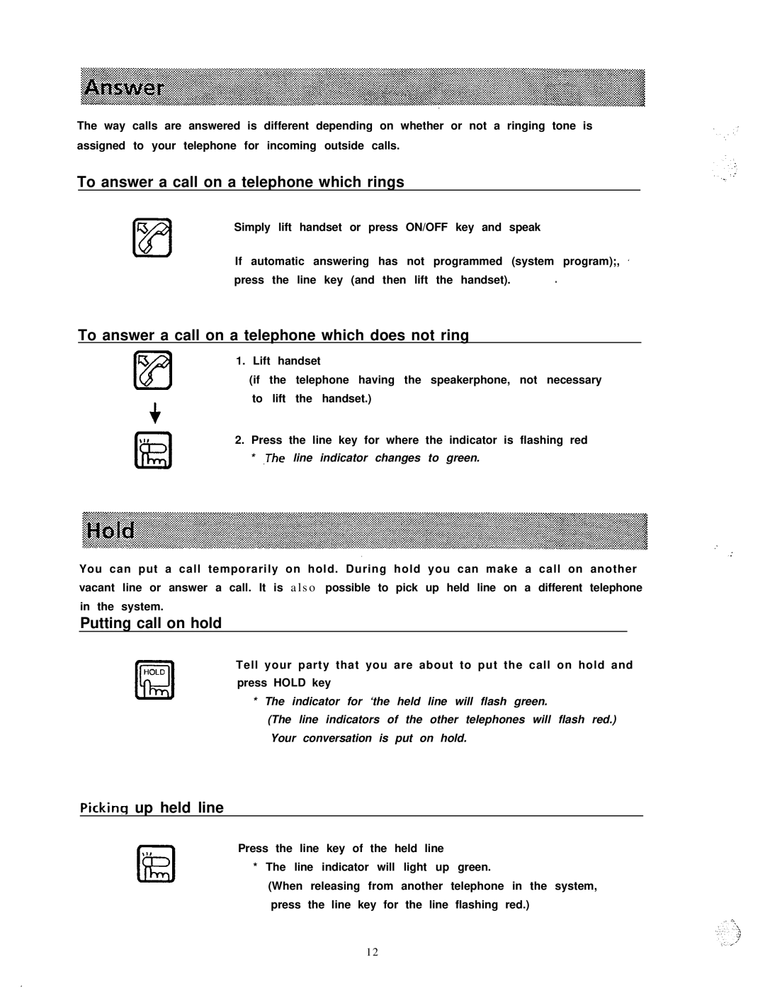 Panasonic VA-12020 manual To answer a call on a telephone which rings, To answer a call on a telephone which does not ring 