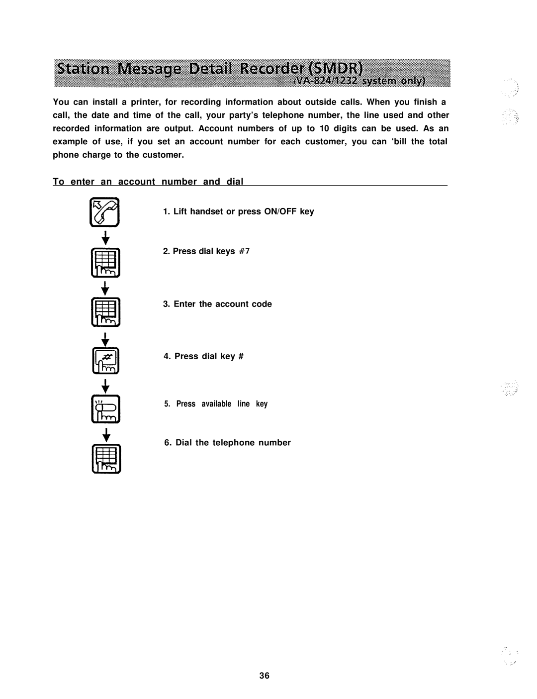 Panasonic VA-30920, VA-824, VA-30940D, VA-30910, VA-30941D, VA-30942D, VA-30960, VA-30965 To enter an account number and dial 