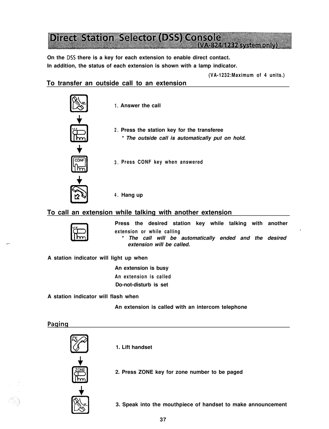 Panasonic VA-30910 To transfer an outside call to an extension, To call an extension while talking with another extension 