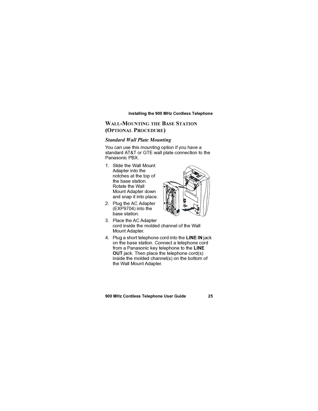 Panasonic VB-44240A manual Standard Wall Plate Mounting, WALL-MOUNTING the Base Station Optional Procedure 